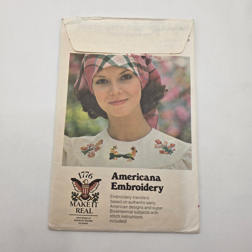 Butterick 4308 Americana Embroidery Transfers Vintage 1976 Bicentennial Folk Art
